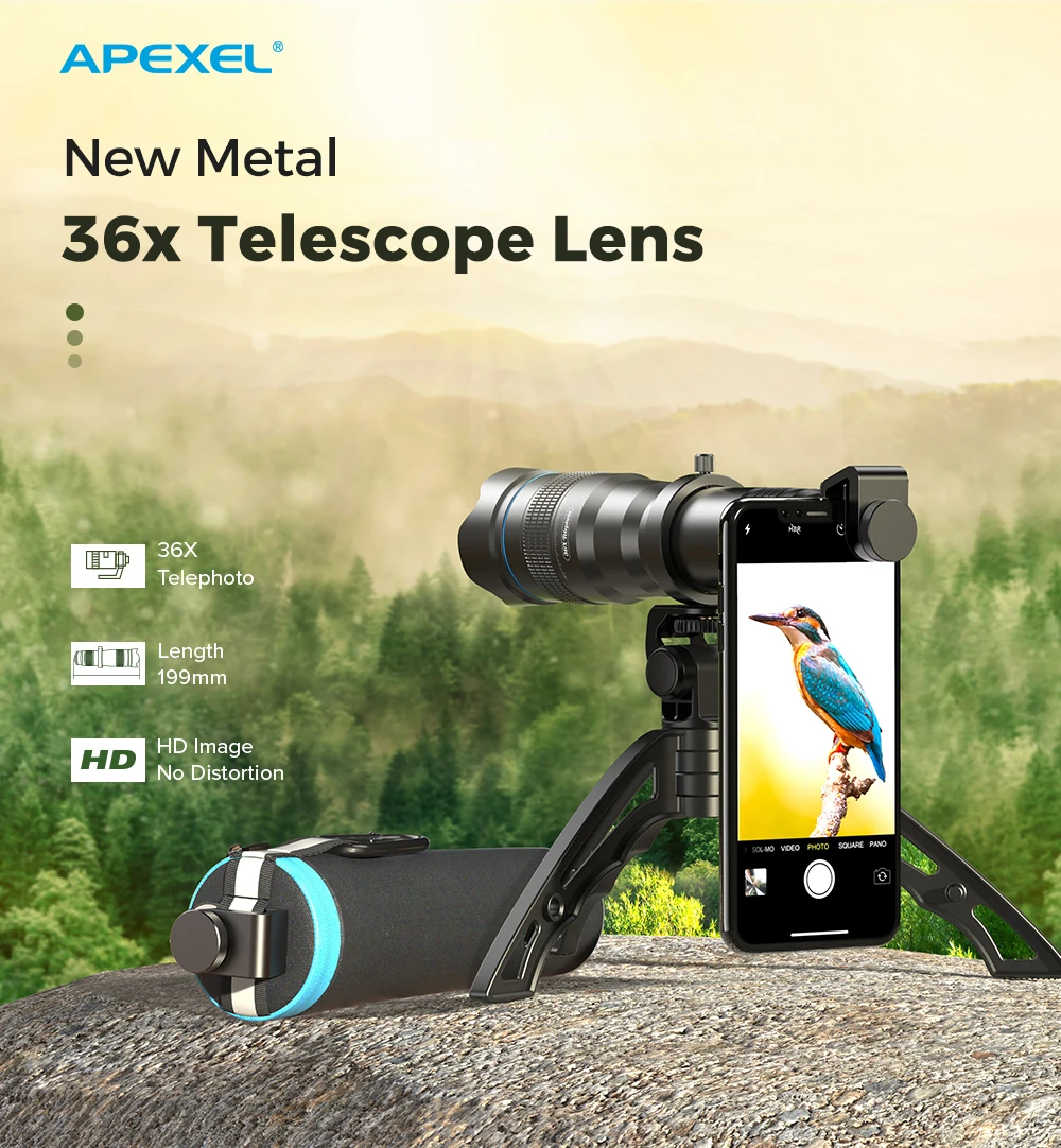 APEXEL HD 36X Phone Lens Camera Telephoto Zoom Monocular Telescope Lens + SelfieTripod With Remote Shutter For All Smartphones