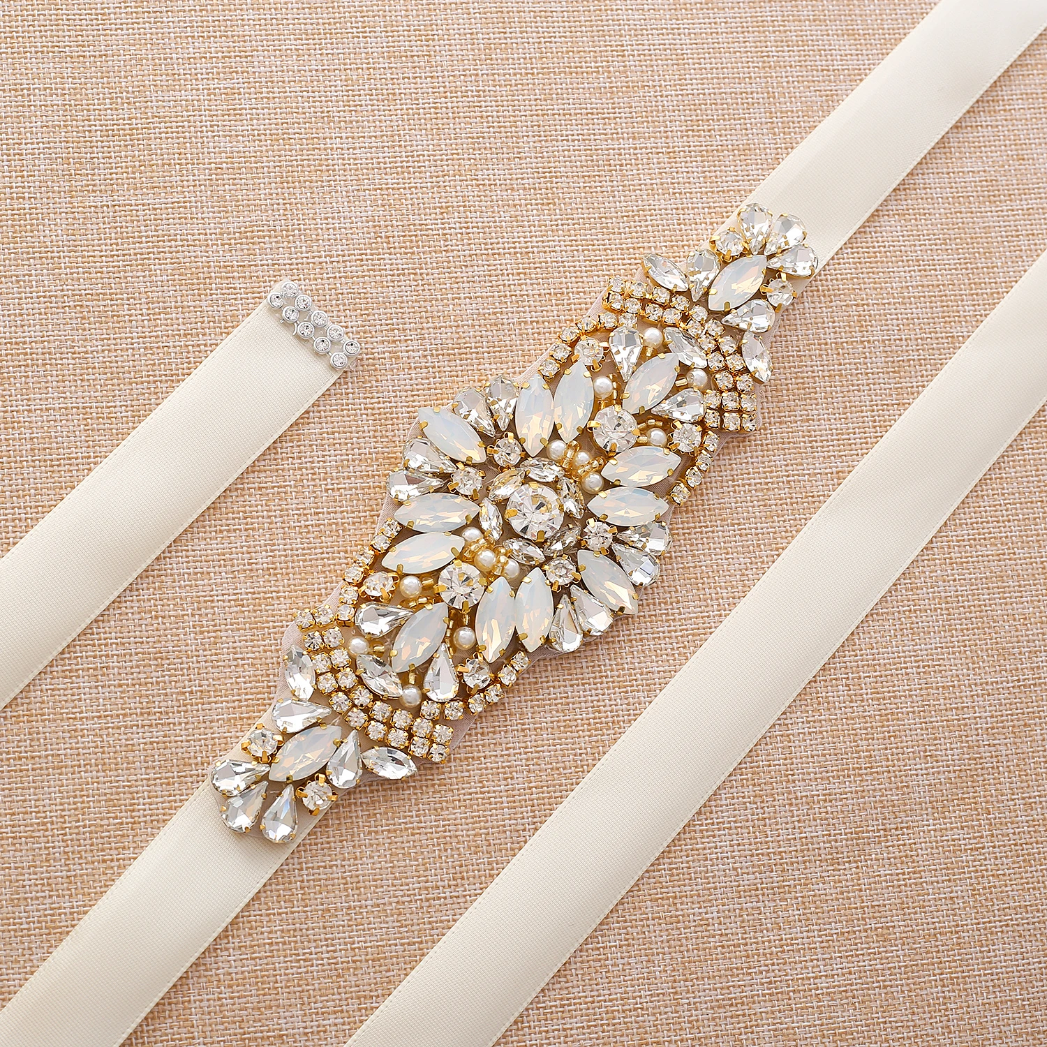 SESTHFAR  Thin Opals Wedding Belt Rhinestone Wedding Sash  Crystal Bridal Belt For Bridal Accessories