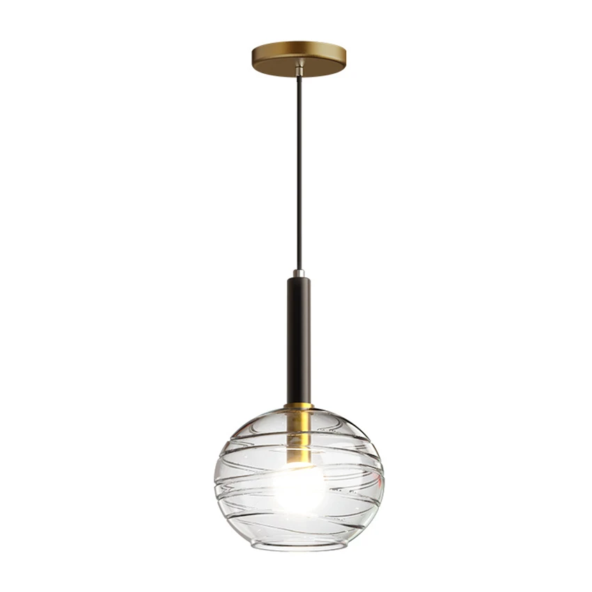 

Nordic Corrugated Glass Clear Pendant Lights Bedroom Restaurant Modern Bar Living Room Pendant Lamps Full Copper Deco Lighting