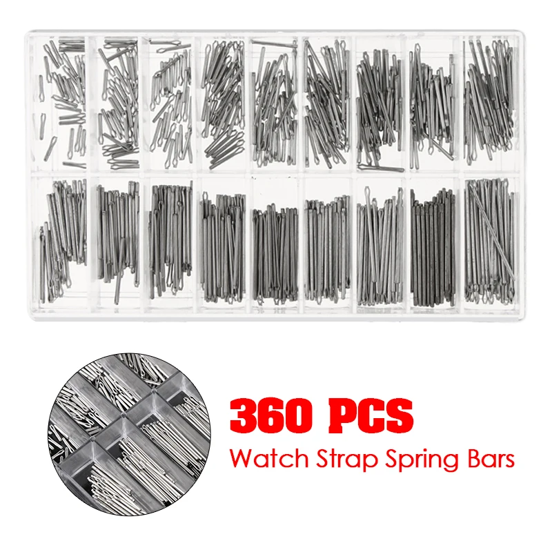 360pcs 6mm-23mm Watch Band Link Cotter Pin Stainless Steel Watch Bracelet Strap Link Pins Cotter Bar Assortment Watch Repair Acc