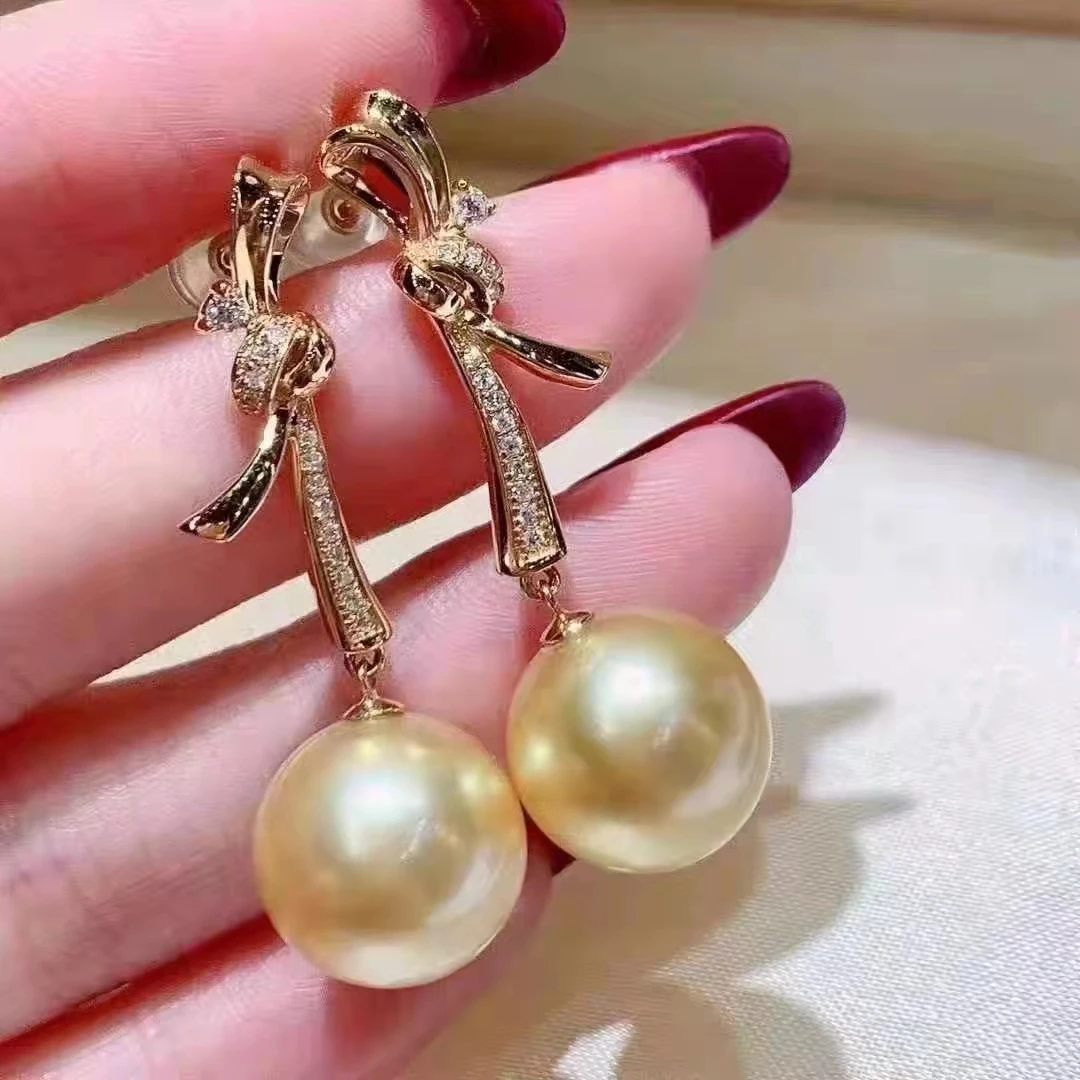 

RY Pure 925 Sterling Silver Water Drop 9-10mm Fresh Water Gold Pearls Studs Earrings Women Fine Pearl Earrings Clasps