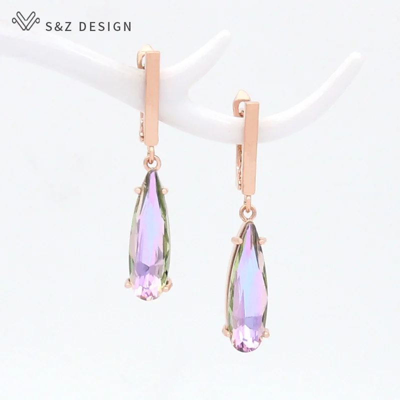 S&Z DESIGN Water Drop Shape Zircon Dangle Earrings for Women Fashion Wedding Earring Engagement Party Jewelry Accessories