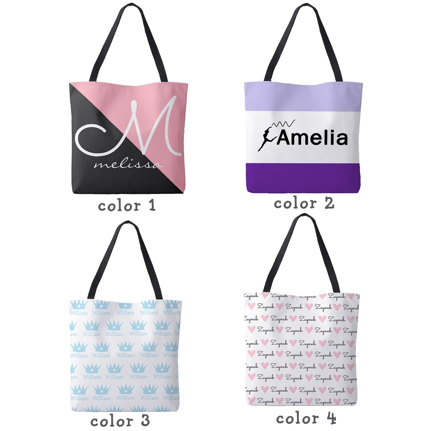 LVYZIHO Custom Name / Color / Font All-Over-Print Tote Bag With Name