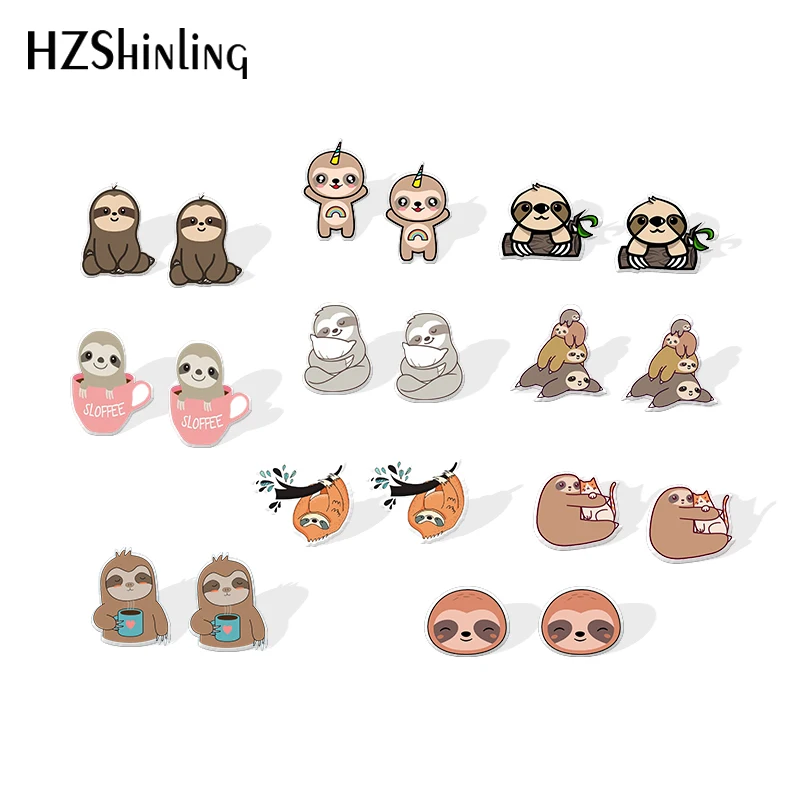 2019 New Funny Sloth Acrylic Earrings Lazy Animal Earrings Handmade Epoxy Stud Earring Gifts Girl