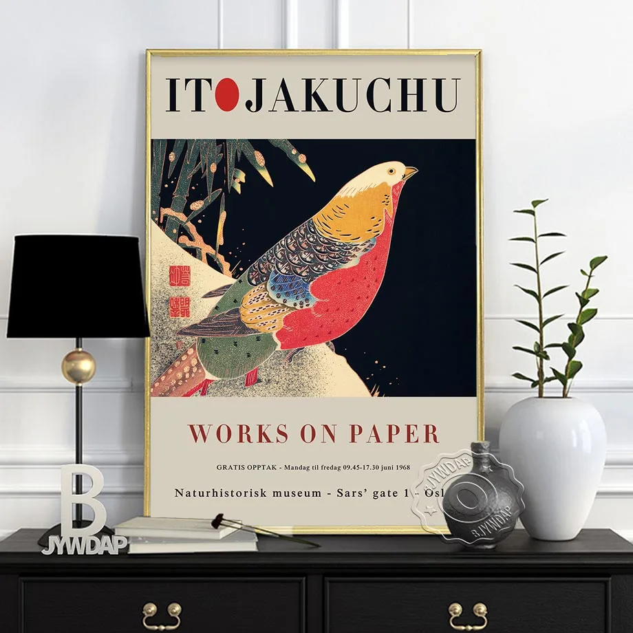 Ito Jakuchu Japanese Ukiyoe Vintage Art Prints Poster, Fine Brushwork Flower Bird Canvas Painting, Office Hotel Cafe Home Decor