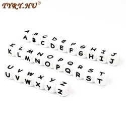 TYRY.HU 10Pcs Letter Beads Silicone Beads Baby Chewing Alphabet Wooden Beads For Personalized Name DIY Teething Necklace 12mm