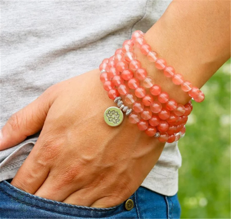 

6mm Watermelon Crystal Gemstone 108 Beads Mala Bracelet Chakra Yoga Mala Yoga Natural Sutra Pray Buddhist Hot Prayer