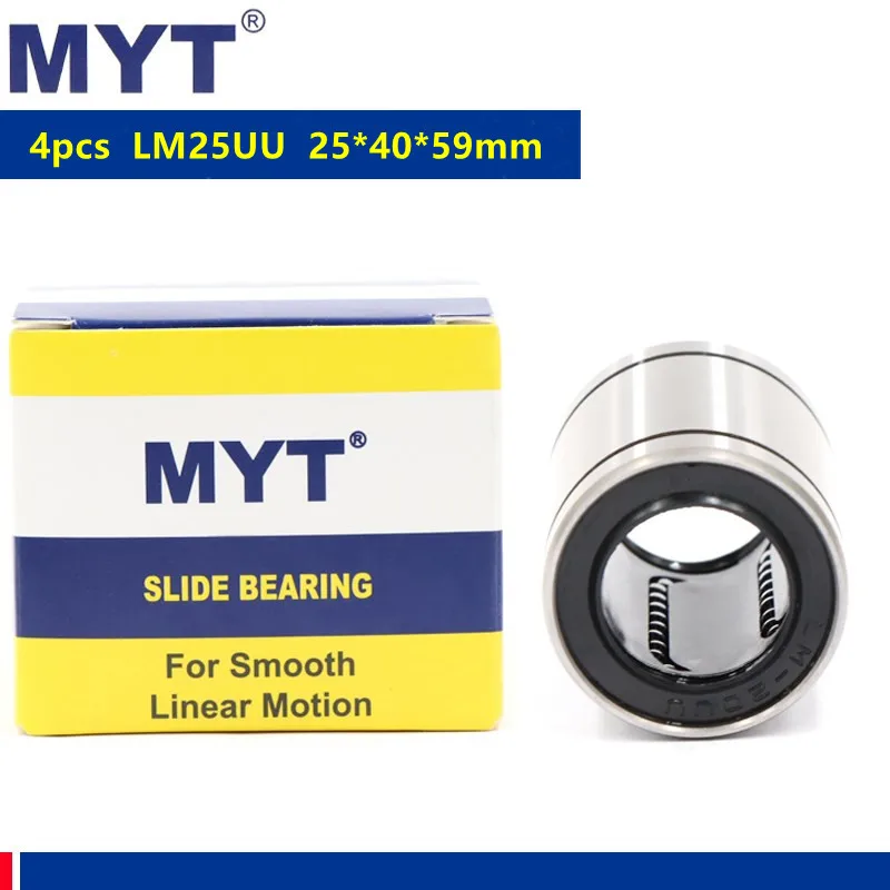 4pcs MYT high precision LM25UU Linear Bearing linear bushing LM25 25*40*59mm for 25mm Rods Linear Rail Shaft CNC parts