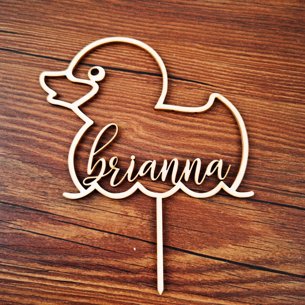 Personalized Name Birthday Duck Cake Topper, Custom  Acrylic Mirror Gold or Wood Duck Baby Shower Birthday Party Cake  Decor
