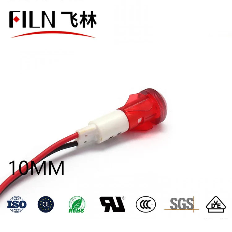 FILN 10mm 12v 24v 220v 110v Plastic Wired Terminal  signal lamp  low price led indicator light