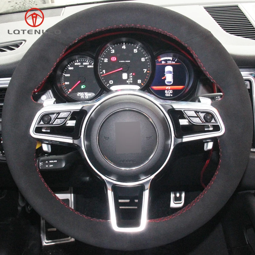 LQTENLEO Black Suede Steering Wheel Cover For Porsche Macan Panamera 2013-2019 Cayenne 2015-2019 718 911 2015-2019 918 Spyder