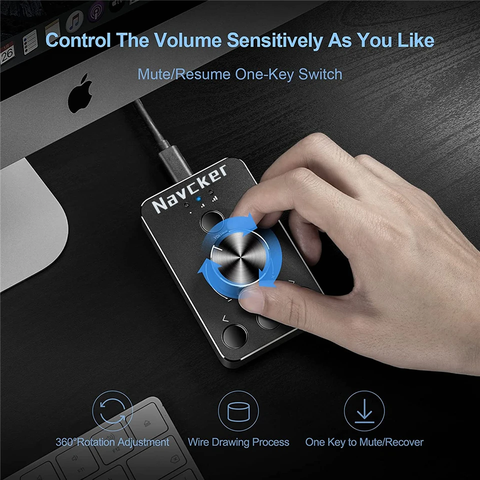 Controlador de volumen Multimedia para Pc, altavoz de ordenador, perilla con función de silencio con un clic y 3 modos de Control de volumen