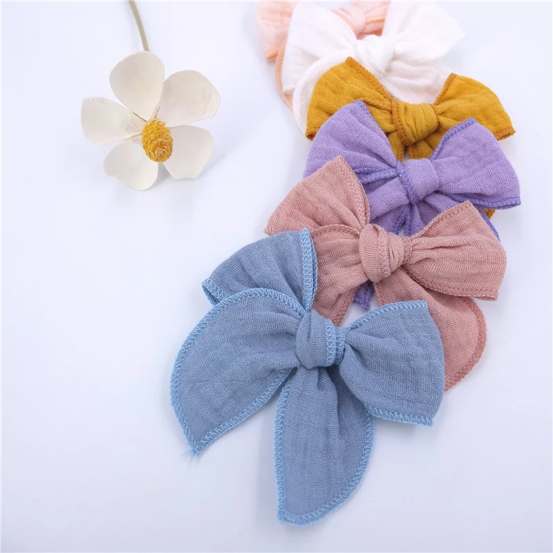 2 PCS Mini Fable Bow Hair Clips for Toddler Baby Girls Cotton Linen Hair Bows Barrettes Kids Hairbow Accessories Hairgrips