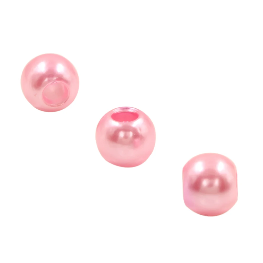 Wholesales 50pcs Pink Acrylic Shiny Simulated Pearl Rondelle Loose Large Hole Charm Beads Fit European Bracelet