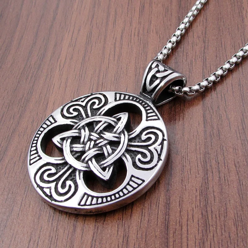 Free Shipping  Irish Celtics Trinity Knot and Satanic Pendant Necklace for Men Stainless Steel Unisex Vintage Male Jewelry