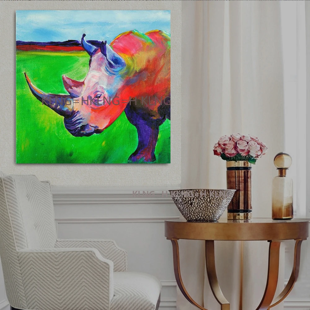 Free Shipping Big Size 100% Handmade High Quality Abstract Rhino Oil Painting Pictures for Home Decor Nice  No Framed