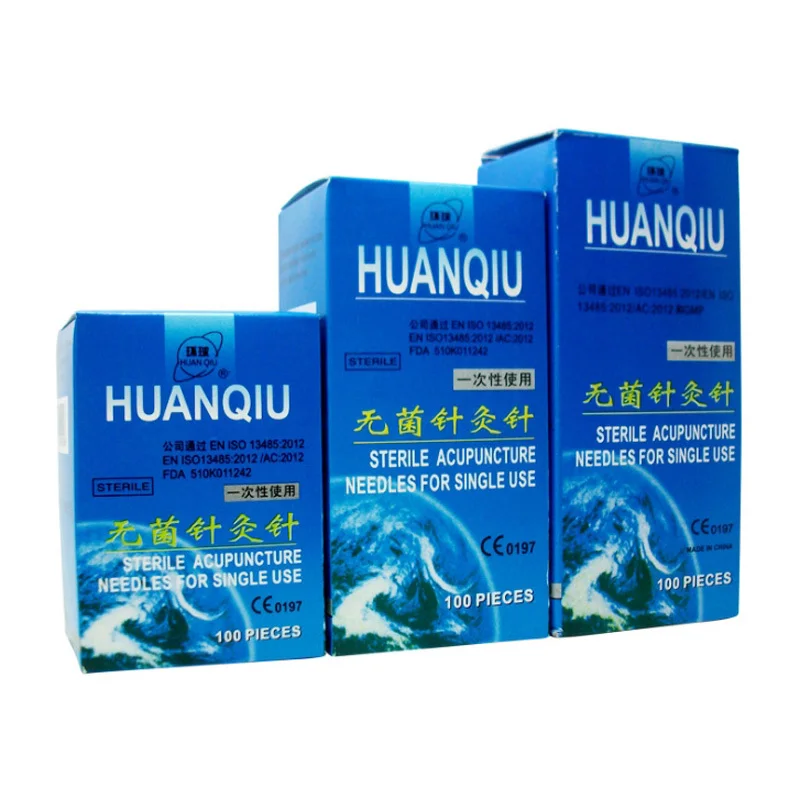 Huanqiu-aguja de acupuntura estéril, para un solo uso, con tubo, 100 piezas/1 caja