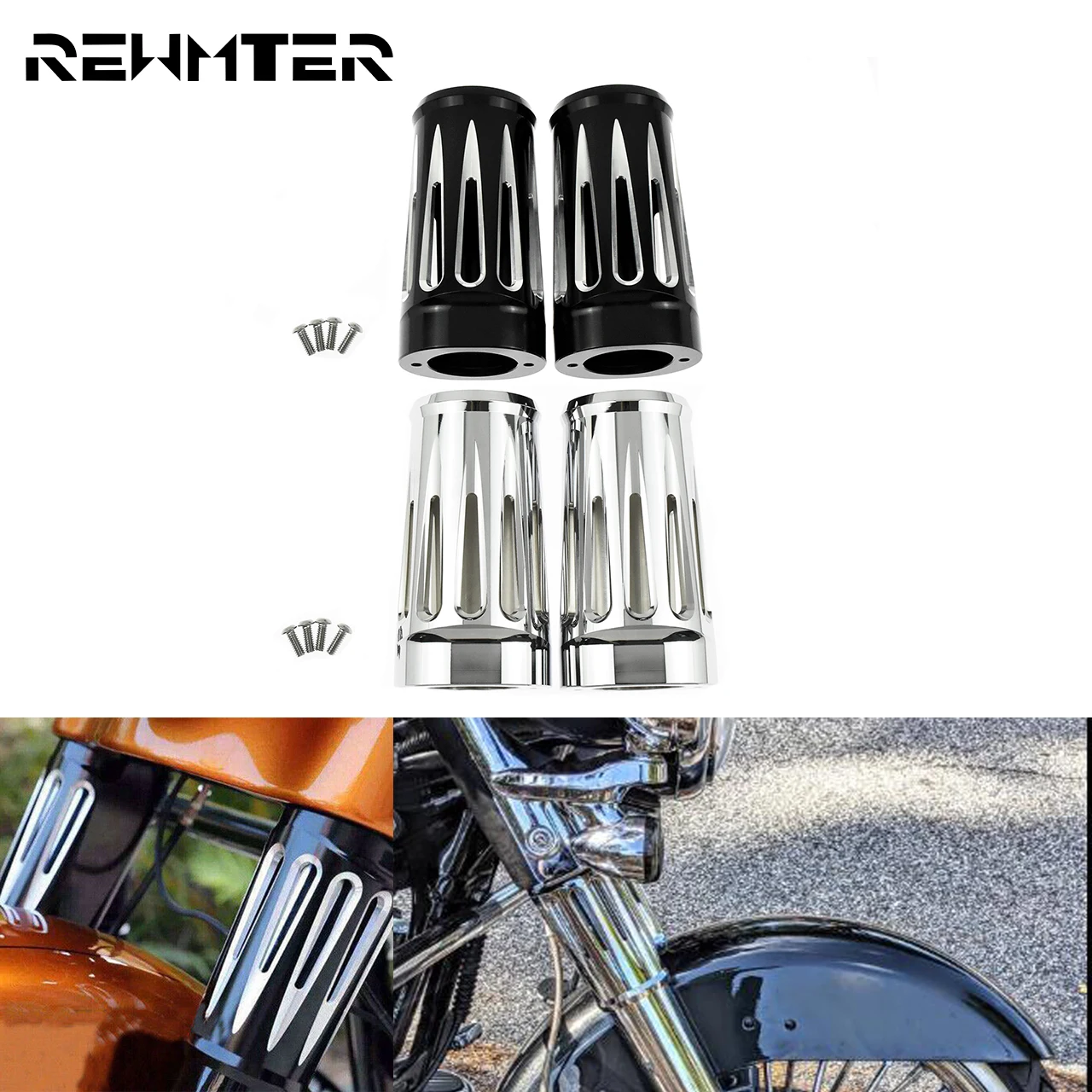 

Motorcycle Front Fork Shock Boot Slider Cover Absorber Black/Chrome For Harley Touring Street Electra Glide Road King FLHX 80-24