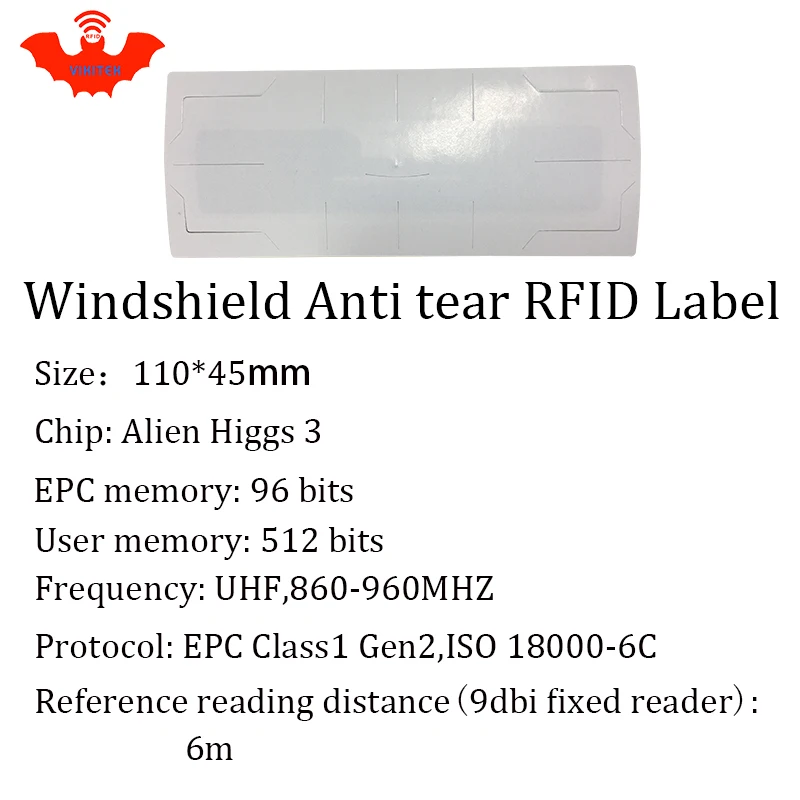 Etiqueta RFID UHF pegatina para parabrisas de vehículo EPC 6C 915m 868m 860-960M Alien Higgs3 anti-desgarro adhesivo pasivo imprimible etiqueta RFID
