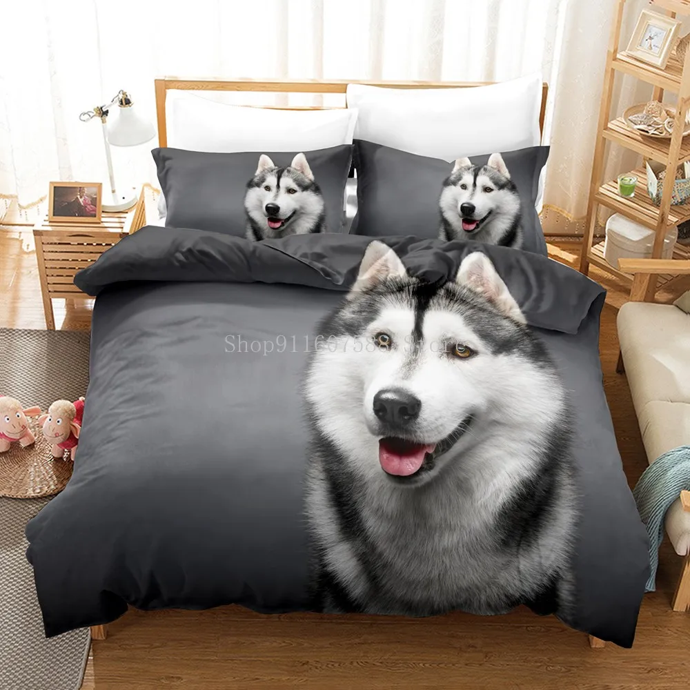 Animale cane Husky copripiumino adulti bambini tessili per la casa carino biancheria da letto 2/3 set biancheria da letto letto matrimoniale King