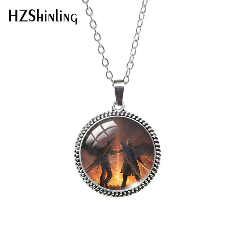 Antique Glass Necklace Good Omens Aziraphale Crowley Patterns Retro Necklace Dome Pendants Jewelry