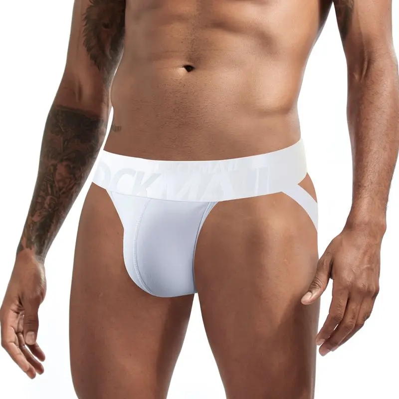 JOCKMAIL Jockstraps Men Underwear Sexy Mens String Bikini Briefs Tanga Calzoncillos Hombre Slip Cotton Gay Mens Panties White