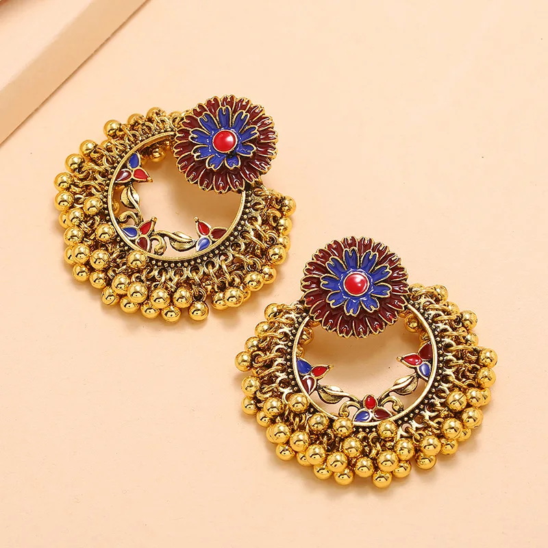 Indian Jhumka Ear Rings For Women Girl Pendientes Beads Vintage/Dangle Earring Jewelry Gold Color Kolczyki Boho Pearl Aesthetic