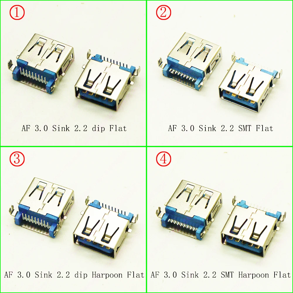 10pieces High Speed USB 3.0 AF Sink 2.2 Connector DIP & SMT USB 3.0 Socket Female Jack For Laptop U Disk FLAT MOUTH