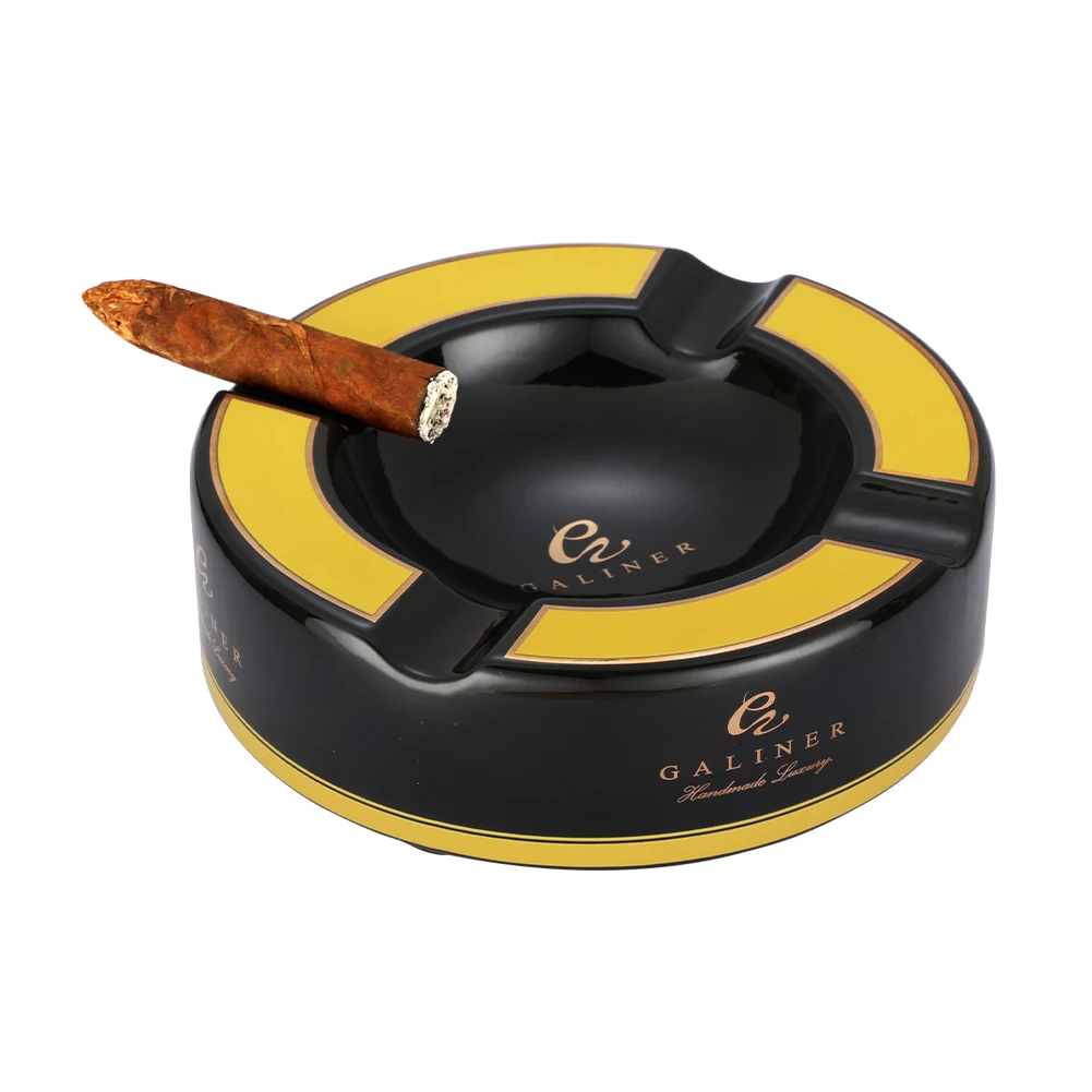 GALINER Luxury Smoking Ash Tray Travel Cigar Ashtray Ceramic Home Ashtray Rest Stand Portable Outdoor Cigar Holder Black