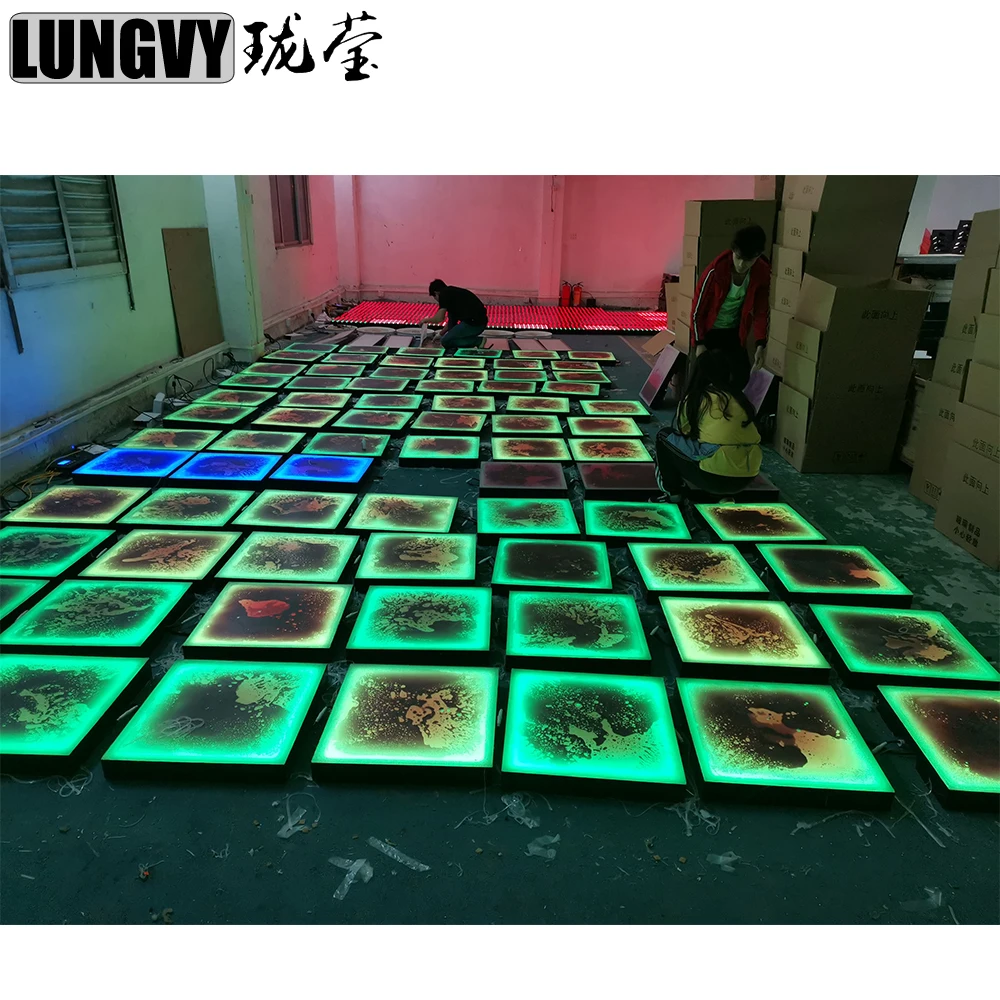 50cmx50cm RGB 3IN1 Liquid Colorful LED Dyeing Stage Floor for Dancing Decoration LED Dance Floor Tile Panels