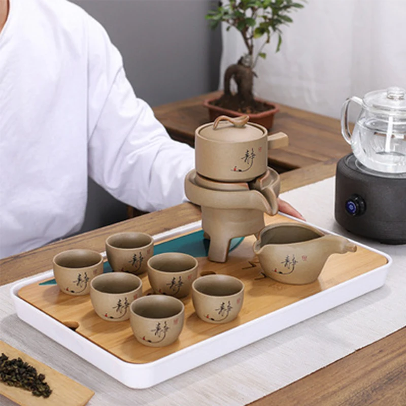 

Stoneware Lazy Automatic Kungfu Tea Set Set for Household Use, Stone Milling Tea Maker, High-quality Anti-scalding Tea Set Set