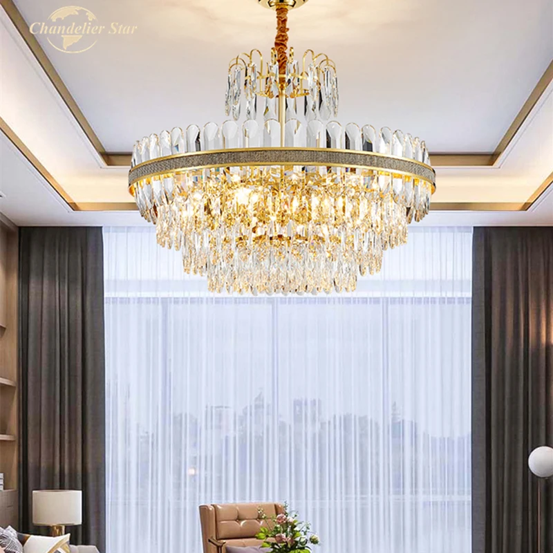 Modern LED Chandelier Lighting Luxury Iron Crystal Round Rectangle Lights Fixture Bedroom Living Room Dining Room Lamps Lustre