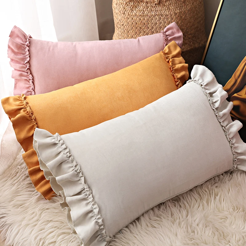 Solid Cushion Cover Pink Grey Brown Home Decorative Pillow Cover Ruffle Soft Faux Suede 45x45cm/30x50cm for sofa Bed Living room