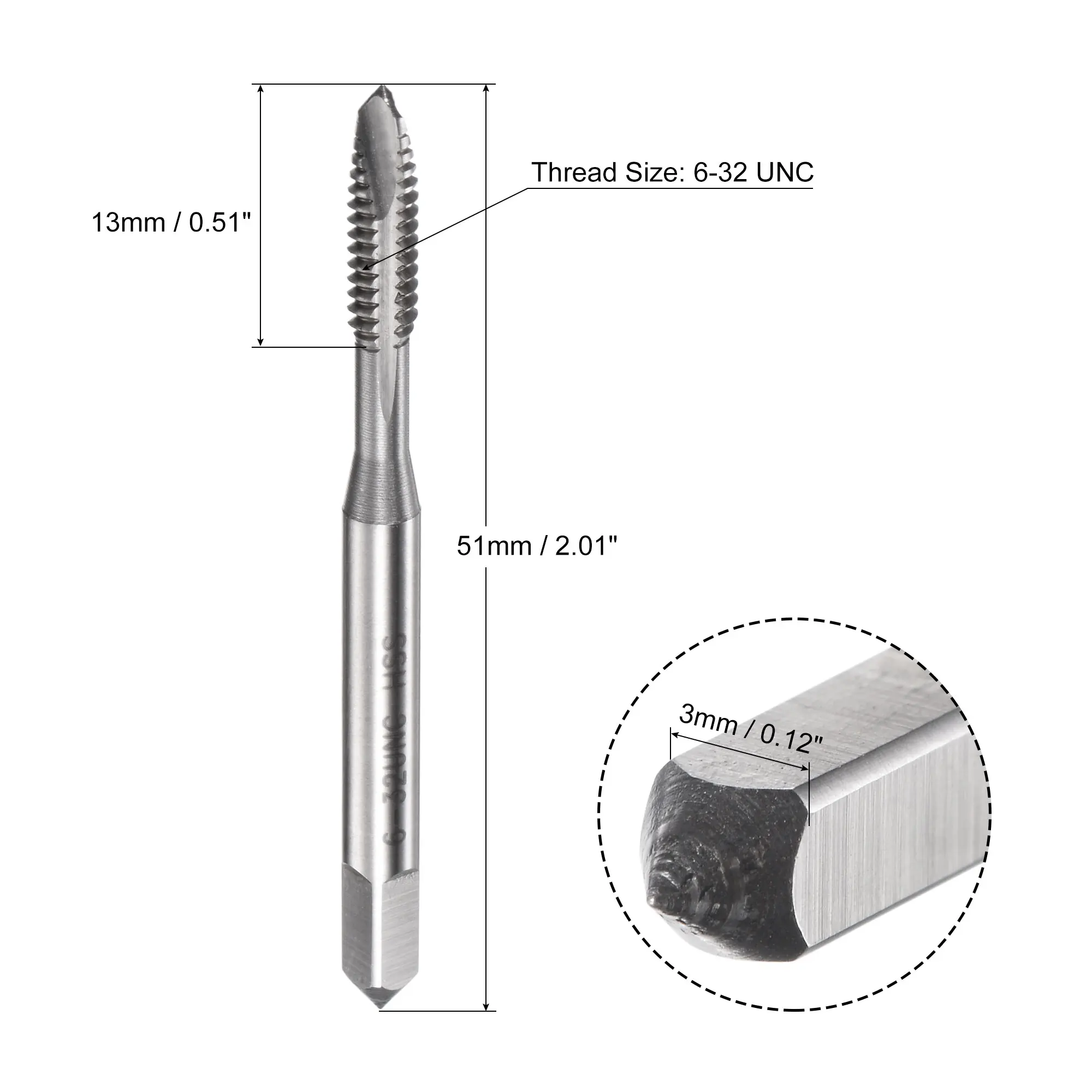 Uxcell Spiral Point Threading Tap 6-32 UNC, HSS (High Speed Steel) Machine Thread Screw Tap 3 Straight Flutes Uncoated