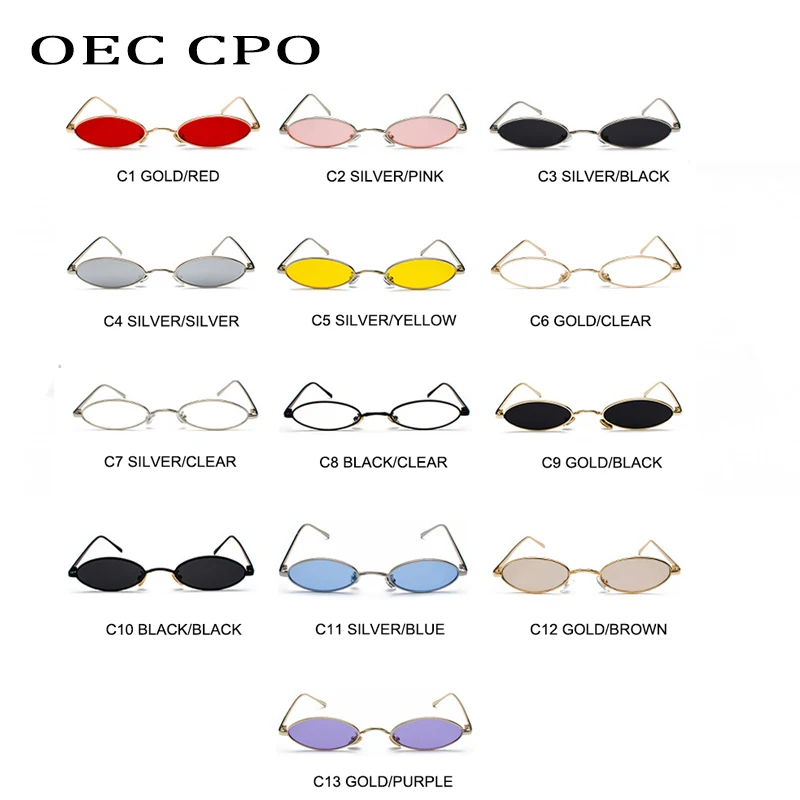 OEC CPO Red Women Small Oval Sunglasses Women Round Metal Sunglasses Men Brand Designer Vintage Ladies Glasses UV400 O635