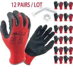 24 uds/12 pares de guantes de trabajo de seguridad protectores de palma de algodón recubiertos de goma de látex de alta calidad para hombres o mujeres