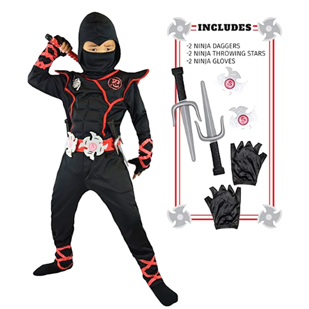 Child Stealth Ninja Costume Boys Ninja Costumes Kids Japanese Fighter Warrior Superhero Cosplay Carnival Purim Fancy Clothes