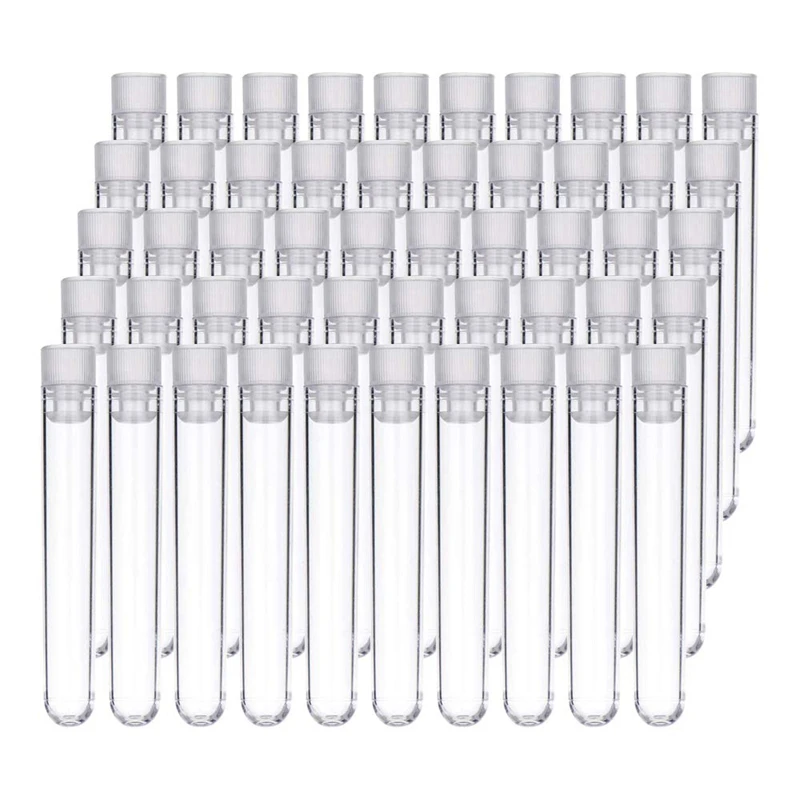 Tubes à essai en plastique transparent avec bouchon à vis blanc, conteneurs d\'échantillon, bouteilles à poussoir 12x75mm, 100 pièces