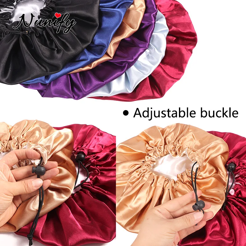 Nunify Bonnet Nắp Với Dây Đeo Có Thể Điều Chỉnh Satin Bonnet Doulbe Lớp Mũ Hấp Tóc Dành Cho Tóc Xoăn Mượt Mềm Ban Đêm Ngủ Tắm mũ Lưỡi Trai