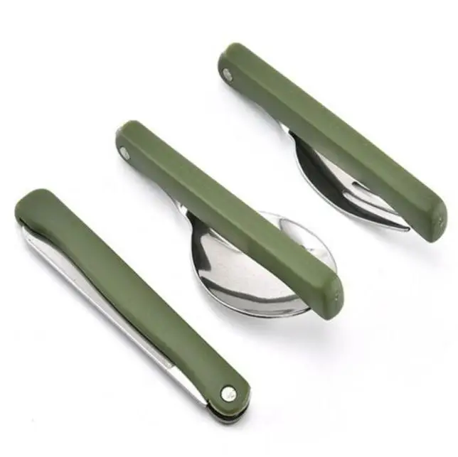 

Portable Outdoor Camping Kitche Cutlery Folding Knife Fork Spoon Three Piece Set Dishware Picnic Hiking Convenient Tableware