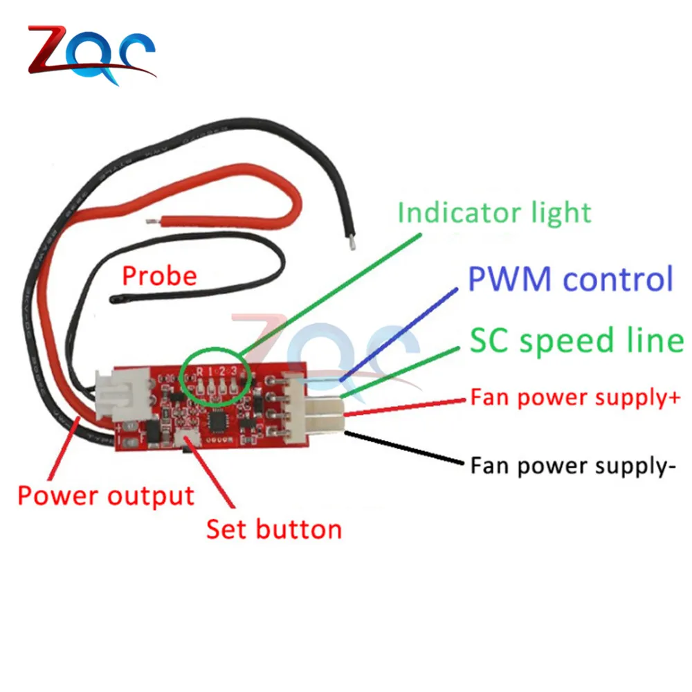 DC 12V 4 Wire PWM PC CPU Fan Temperature Speed Controller Automatic Shutdown Speed Governor Module with Temperature Sensor Probe
