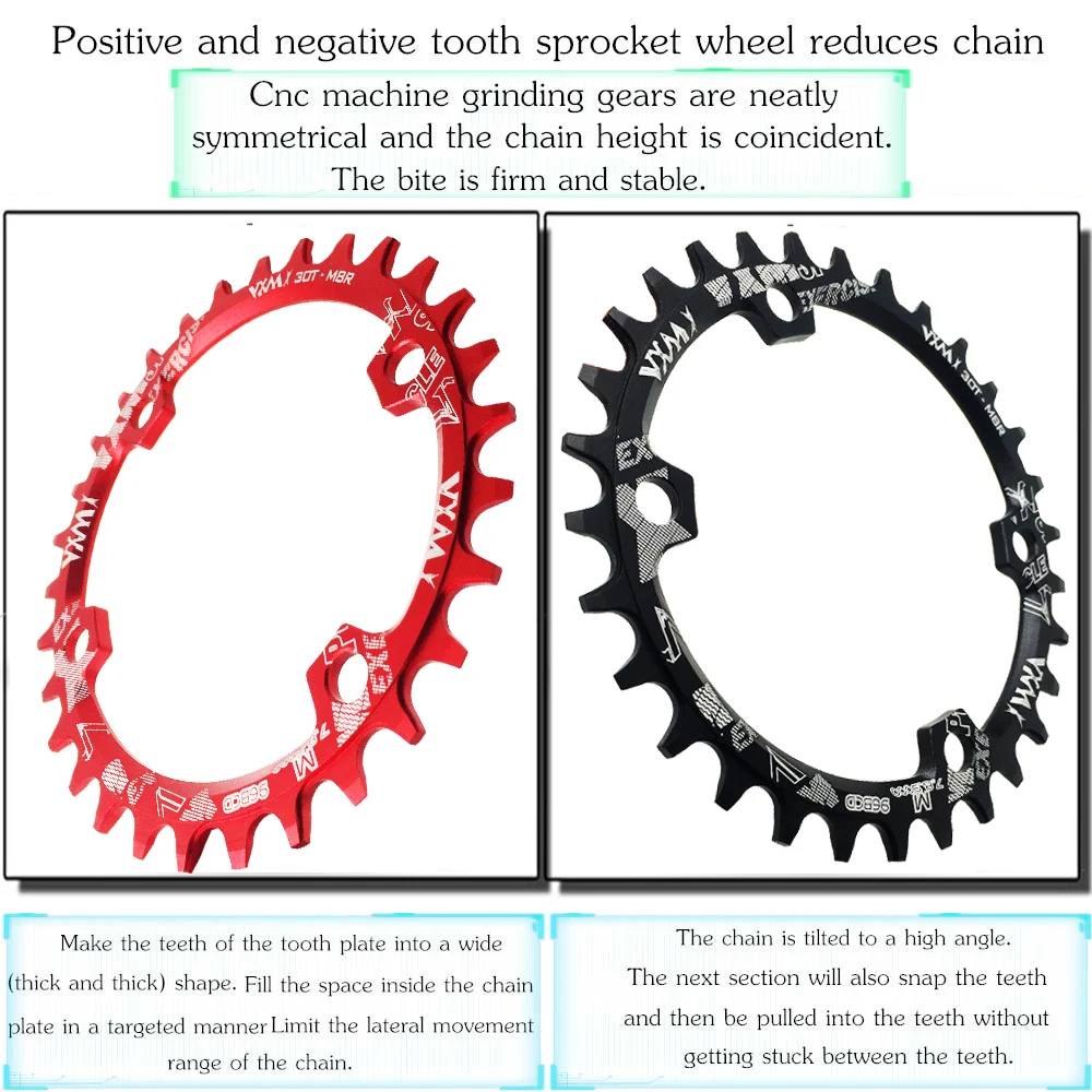 VXM 30T 32T 34T 36T 38T 96BCD Nhôm Hình Bầu Dục Tròn Chainring Chainwheel MTB Xe Đạp Chainring cho M7000 M8000 M9000 Phụ Tùng Xe Đạp