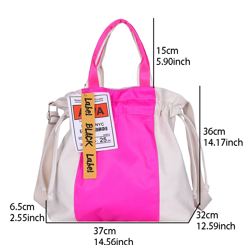 

Student casual schoolbag large capacity handbag splicing canvas handbag female fluorescent color shoulder bag shopping fashion