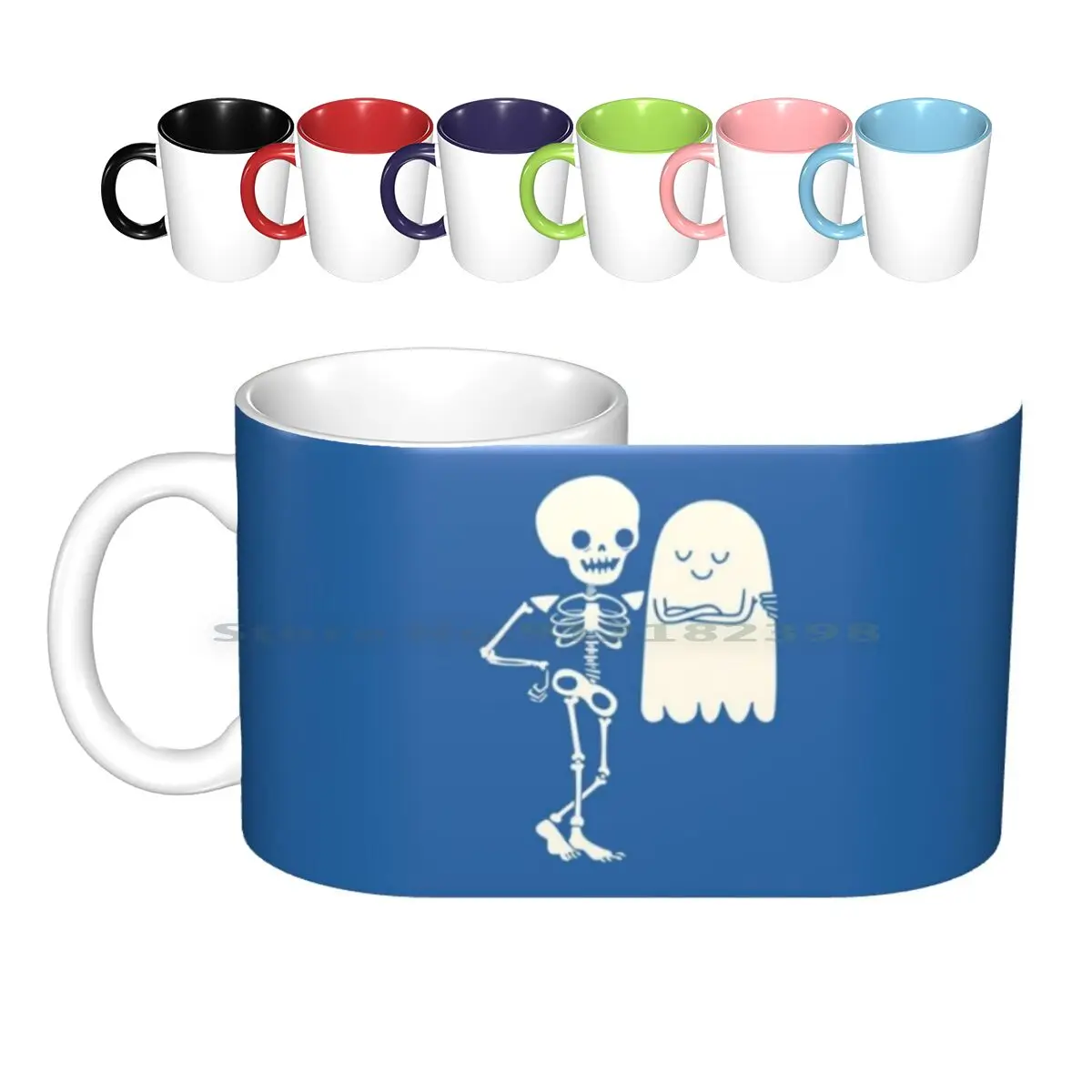 Body & Soul Ceramic Mugs Coffee Cups Milk Tea Mug Skeleton Skull Ghost Friends Friendship Soul Funny Cute Horror Halloween