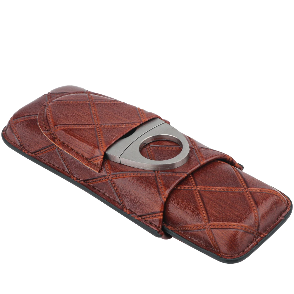 Xifei 2 Slots Leather Cigar Case Set Portable Humidor Box W/ Stainless Steel Cutter Travel Smoking Cigarette Storage Accessories