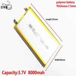 Nowy produkt 3.7V litowo-polimerowy 8000mAh 7565121 miękki pakiet baterii do zasilania banku głośniki z Bluetooth Tablet DVD baterii