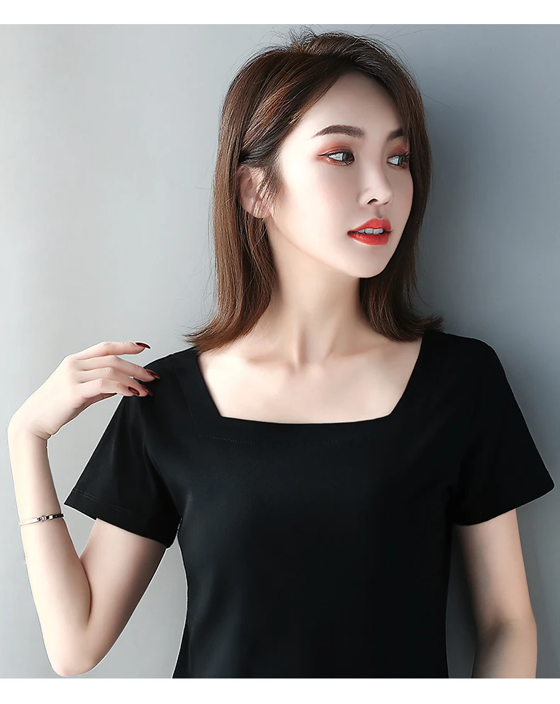 Women Sweetshirts Short Sleeve Womens Clothing Black white T-shirts for Girls Square Colla Summer Clothes Designgs Female Shirts