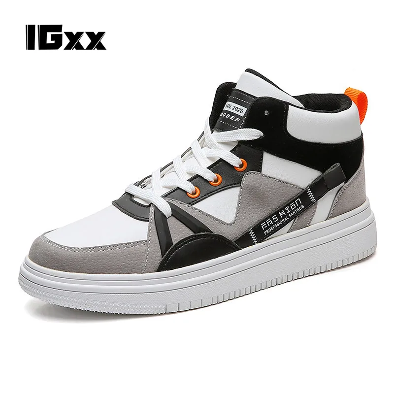 

IGxx men ins fashion High Top Shoes Leather Men's Sneakers 2022 new spring/autumn boots men ins white shoes size39-44