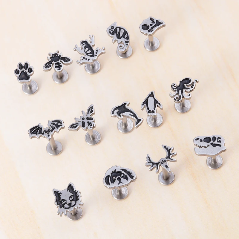 1PC 16G Stainless Steel Animal Style Labret Monroe Lip Ring Cute Ear Studs Tragus Helix Cartilage Earring Stud Piercing Jewelry