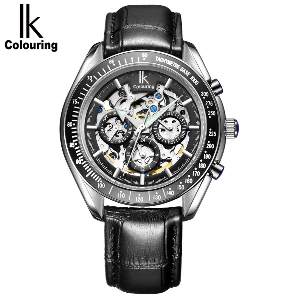 

IK Colouring Watch for Men Mechanical Wristwatches Skeleton Automatic Self-Wind 5Bar Waterproof Clock